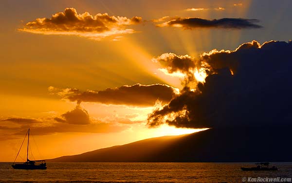 Sunset over Lanai as seen from Lahaina Harbor, Maui, Hawai'i, 11 December 2005.