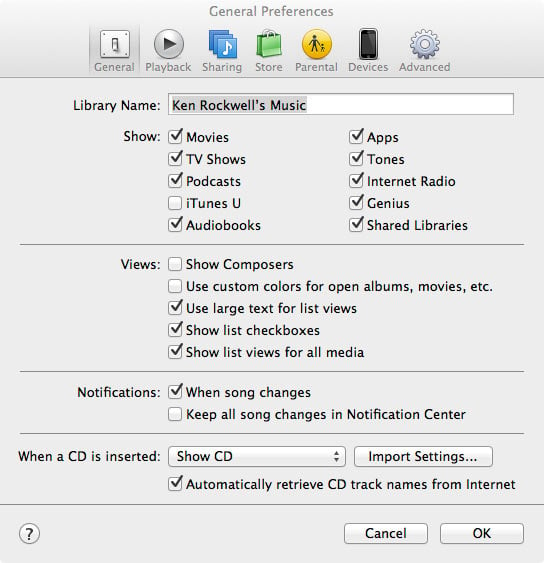iTunes 11 preferences