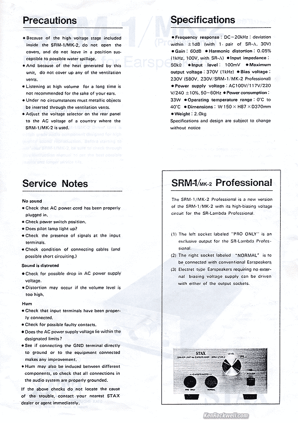 Stax SRM-! MK2 Users Manual