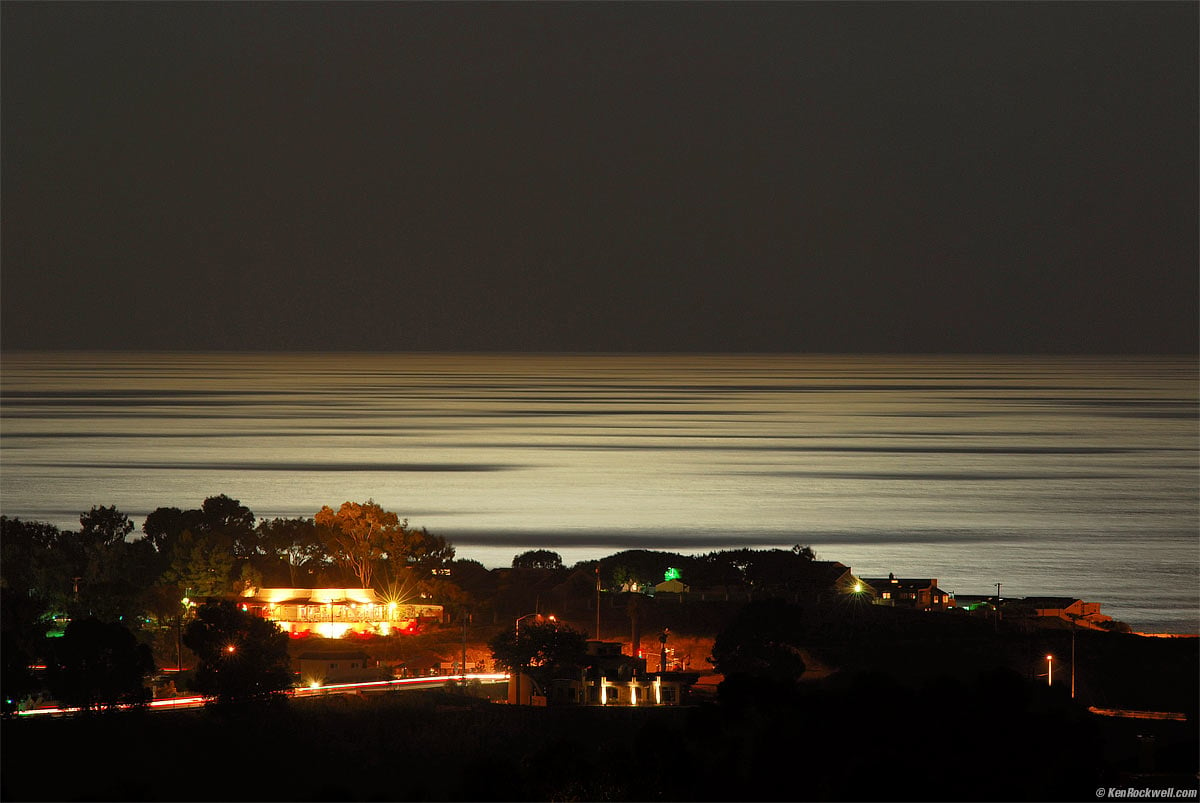Moonlight view over ocean, Carlsbad, California