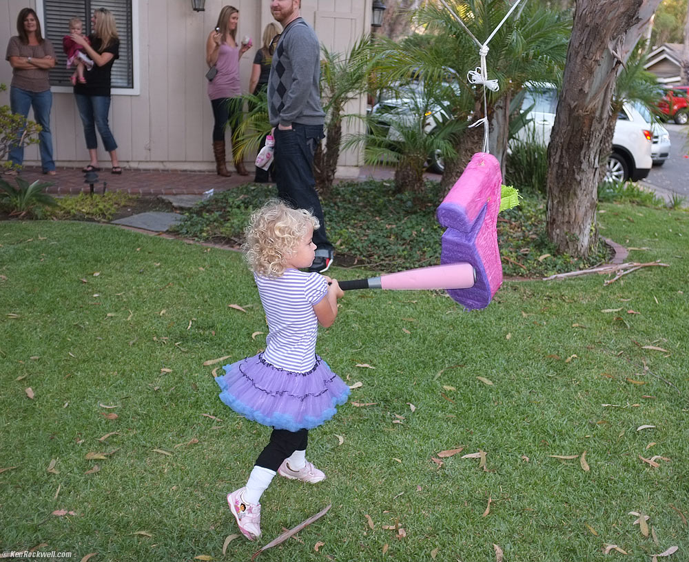 Pummeling the Piñata at Skyler's birthday party