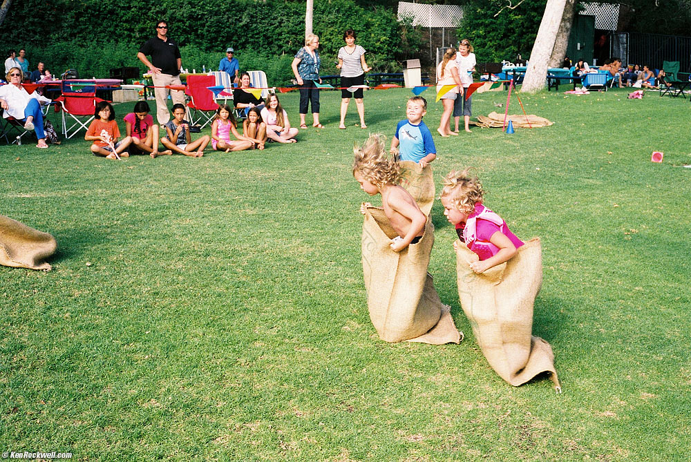Katie in the sack race at Noni's pique-nique, Lake Mission Viejo