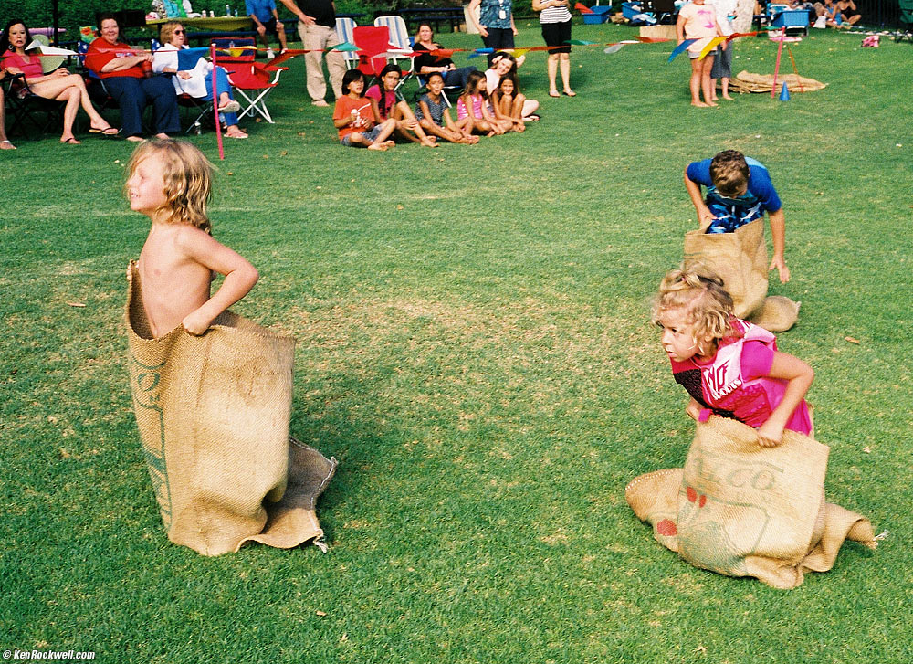Katie in the sack race at Noni's pique-nique, Lake Mission Viejo
