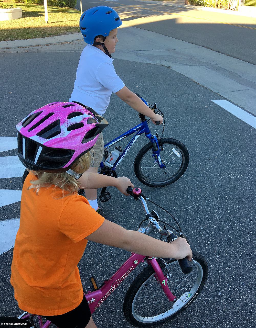 Kids riding bikes with Dad