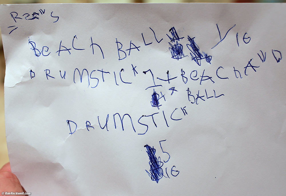 Ryan's lab notes: "Ryan's BeACh BALL 1/16. DRUMSTICK 1/4. BeACHBALL AND DRuMSTICK 5/16.