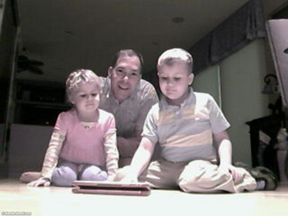 Katie, Dada and Ryan, as snapped by Ryan with the remote infra-red camera of his Brookstone Robot Rover.