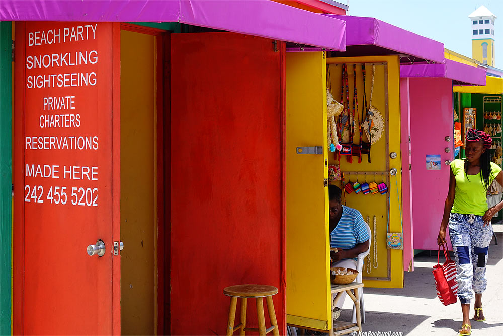 Colorful shops in storage containers at the port of Nassau, Bahamas