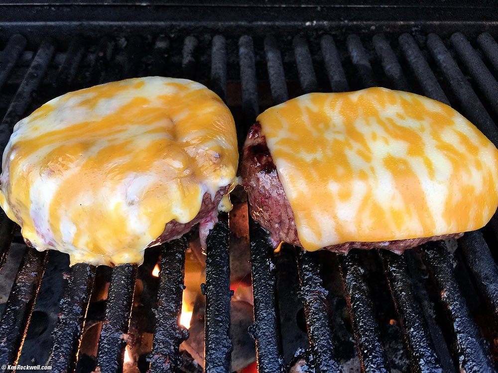 Cheeseburgers on Pop's grill