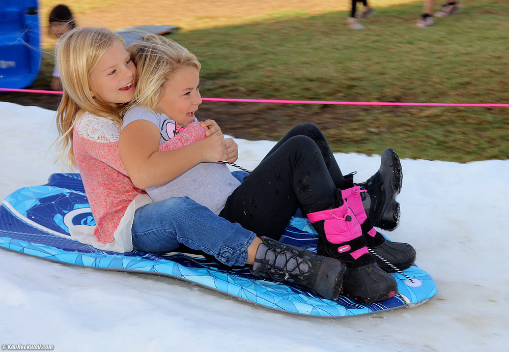 Katie sledding with Caroline