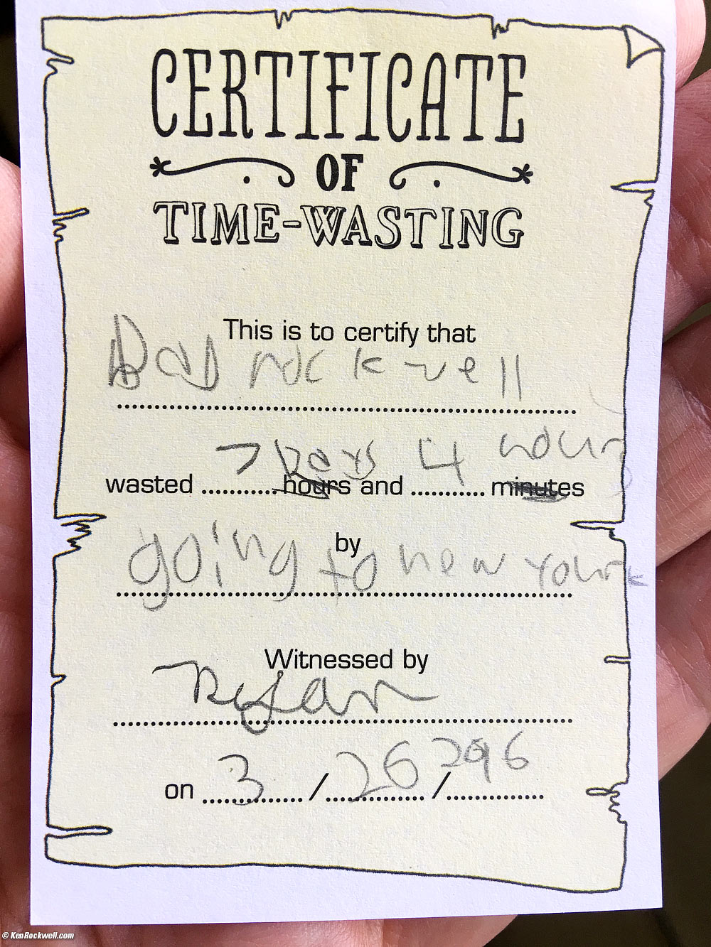 Certificate of Wasting Time