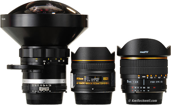 Nikon 8mm f/2.8, Nikon 10.5mm f/2.8 and Pro-Optic 8mm f/3.5