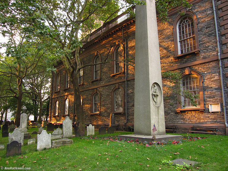 St. Paul's Chapel, the oldest church in New York City (1766). 6:59 PM.