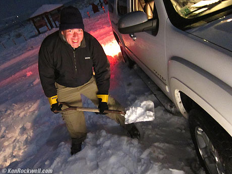 Ken shoveling snow at South Tufa