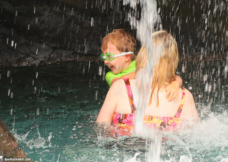 Ryan and mom in the waterfall, Wailea, Maui. 2:25 PM.