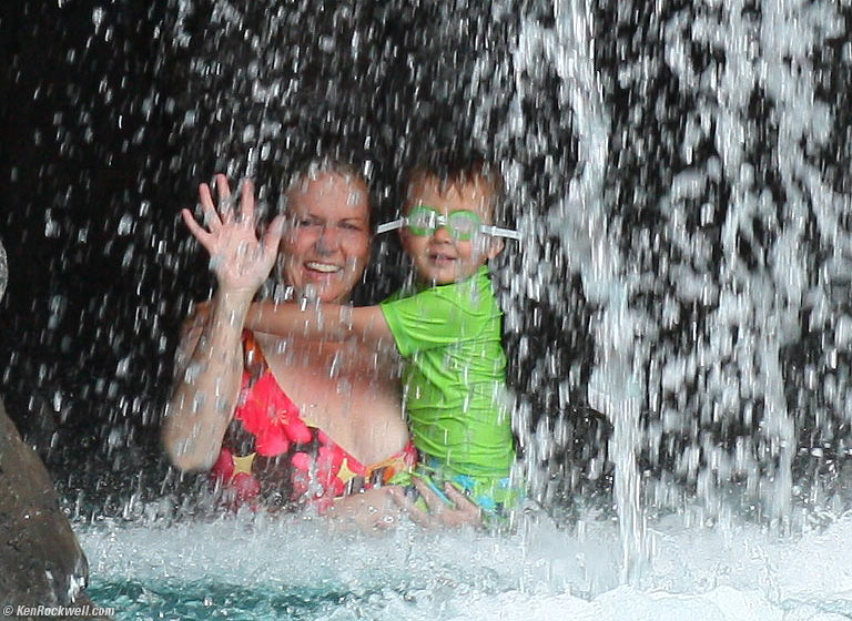 Ryan and mom in the waterfall, Wailea, Maui. 2:54 PM.