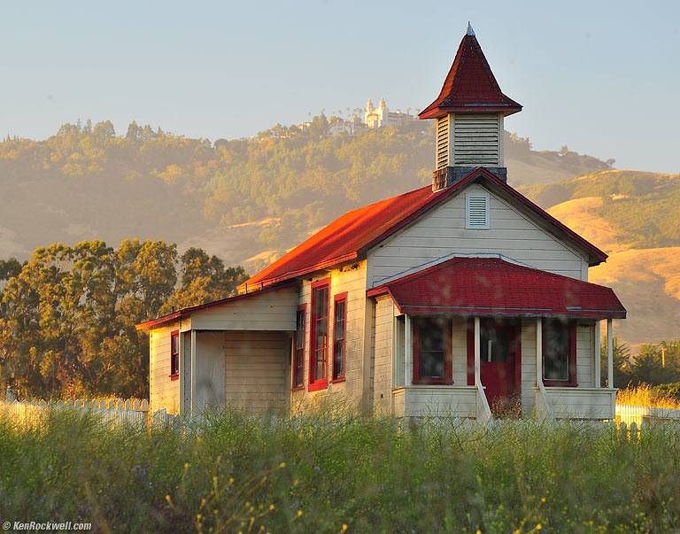 Hearst Castle behind the Schoolhouse, San Simeon, California, 7:45 PM.
