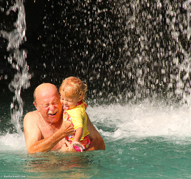 Katie and Pops hit the waterfall, 4:10 PM.