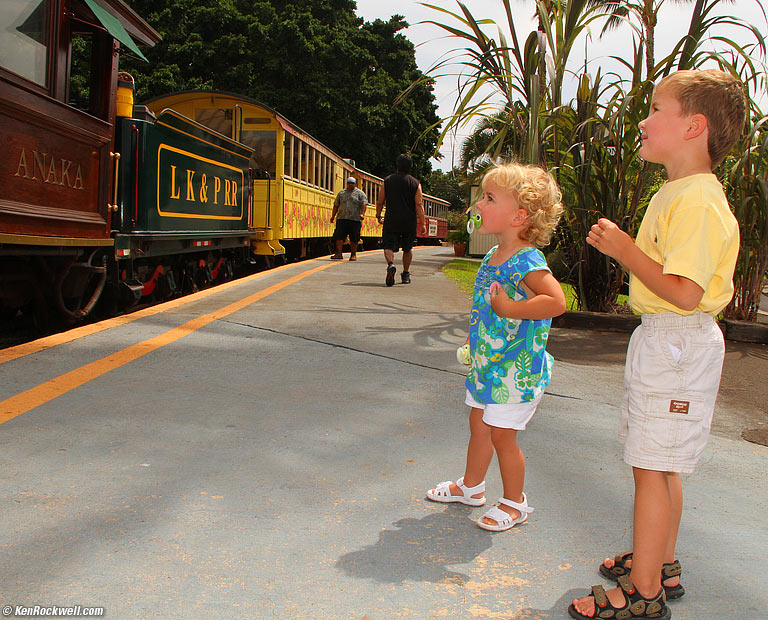 Ryan and Katie await the departure of the Sugar Cane Train, 2:33 PM. 