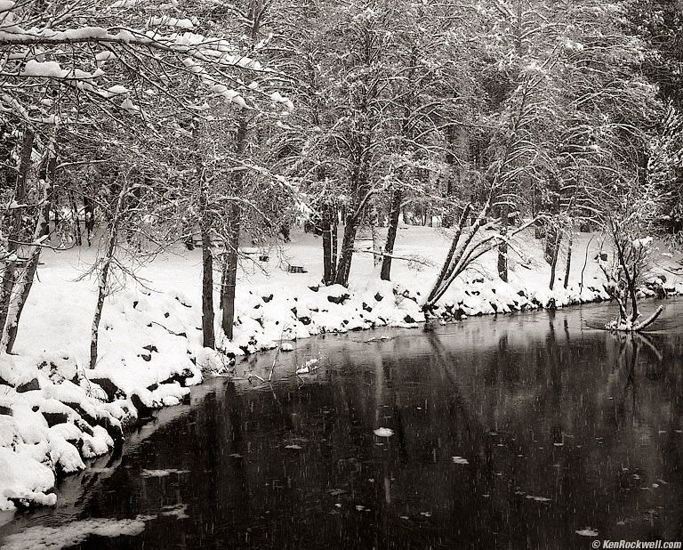 Riverbank in Snow Flurries