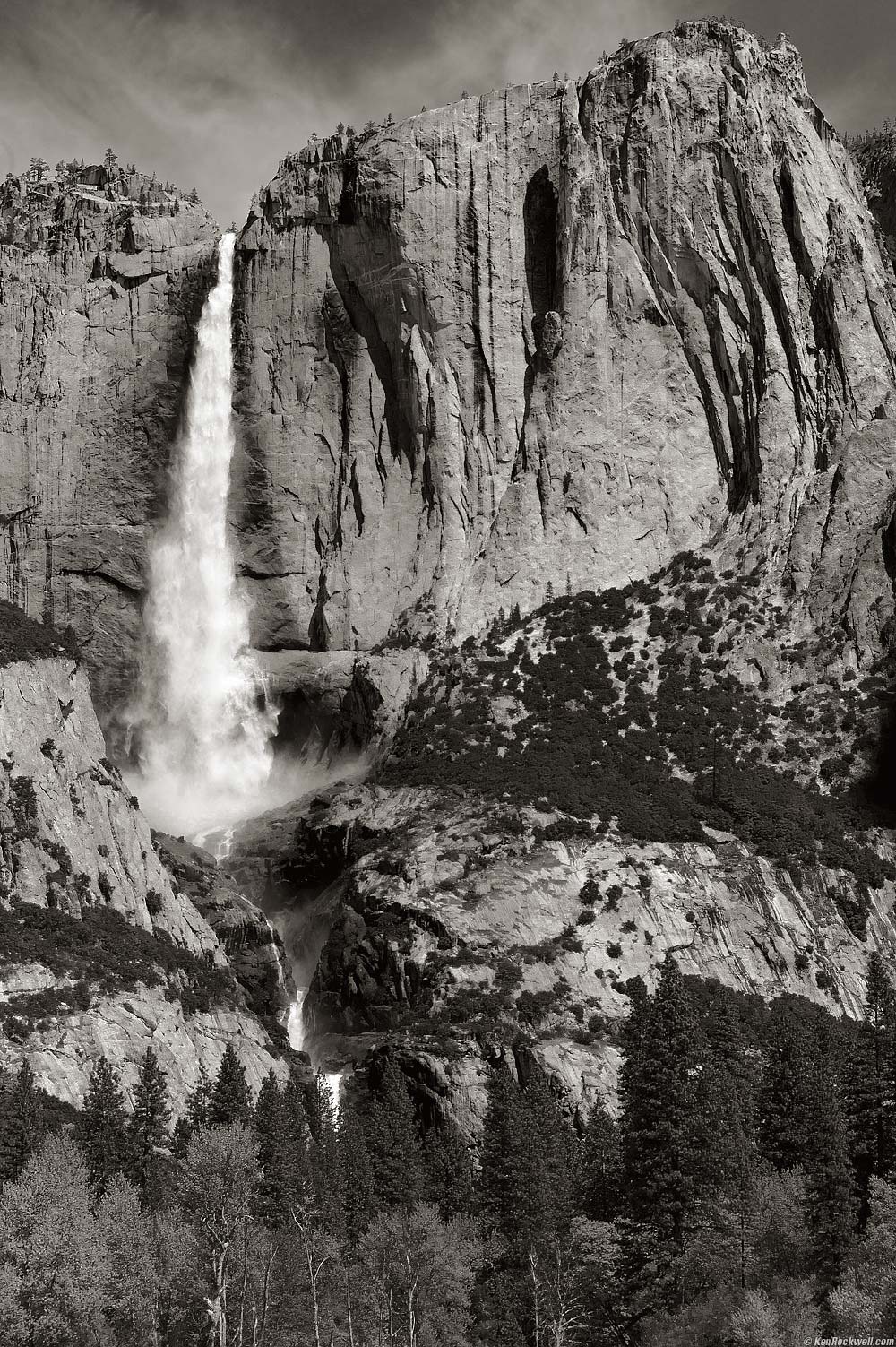 Yosemite Falls as seen from the other side of Swinging Bridge, Yosemite Valley