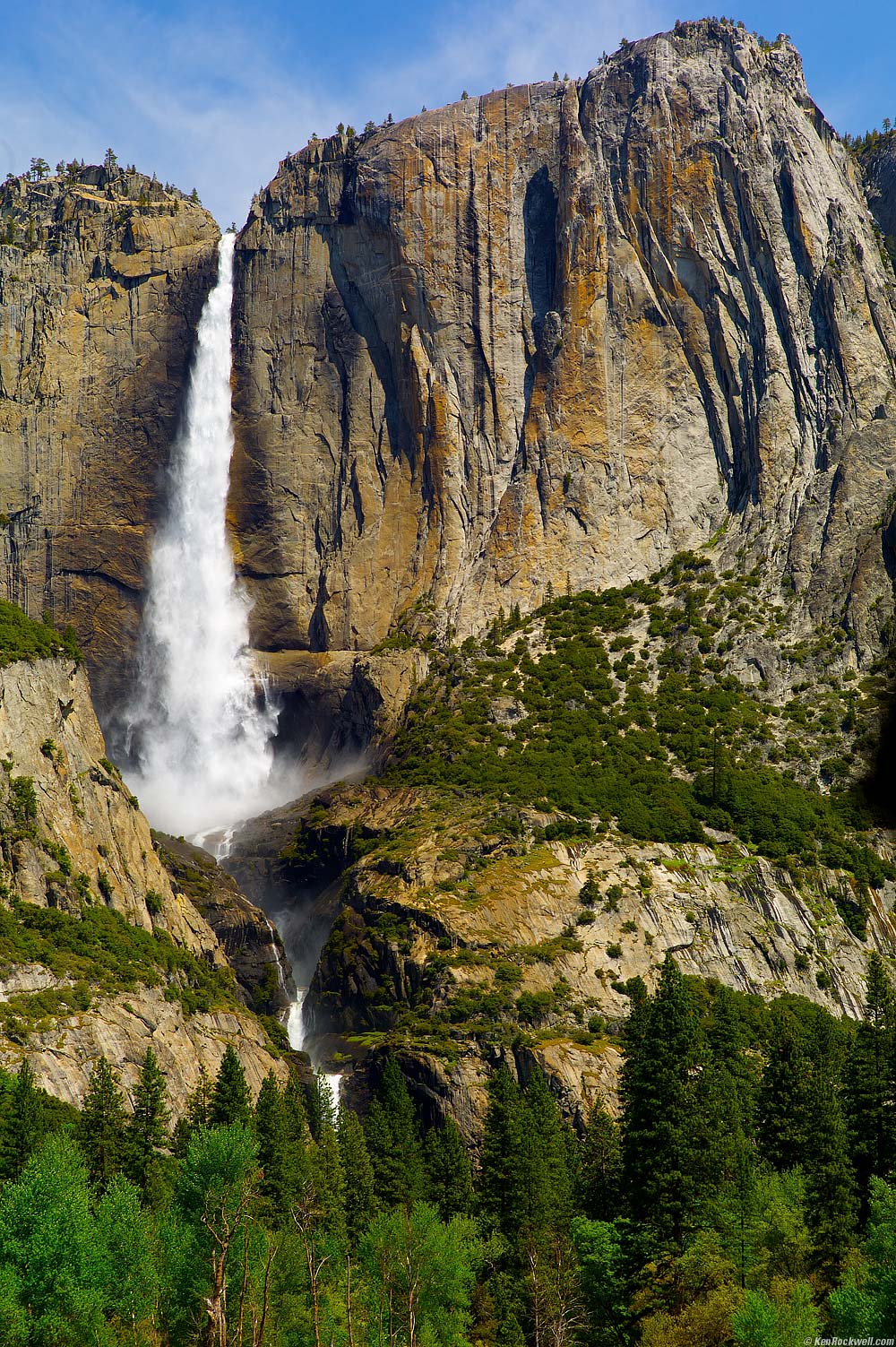 Yosemite Falls as seen from the other side of Swinging Bridge, Yosemite Valley