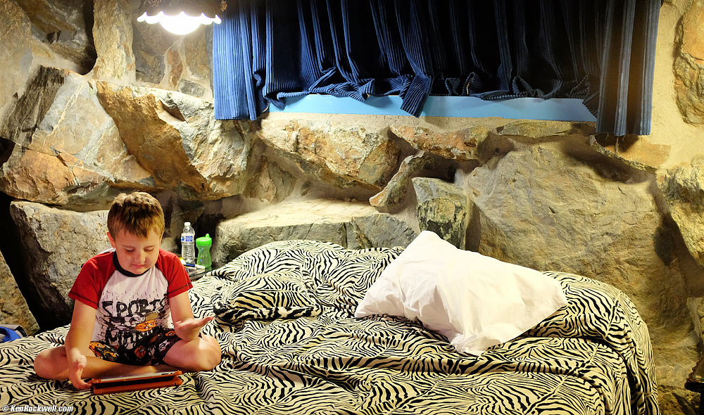 Ryan Watches Dad's iPad in the Jungle Rocks Room, Madonna Inn