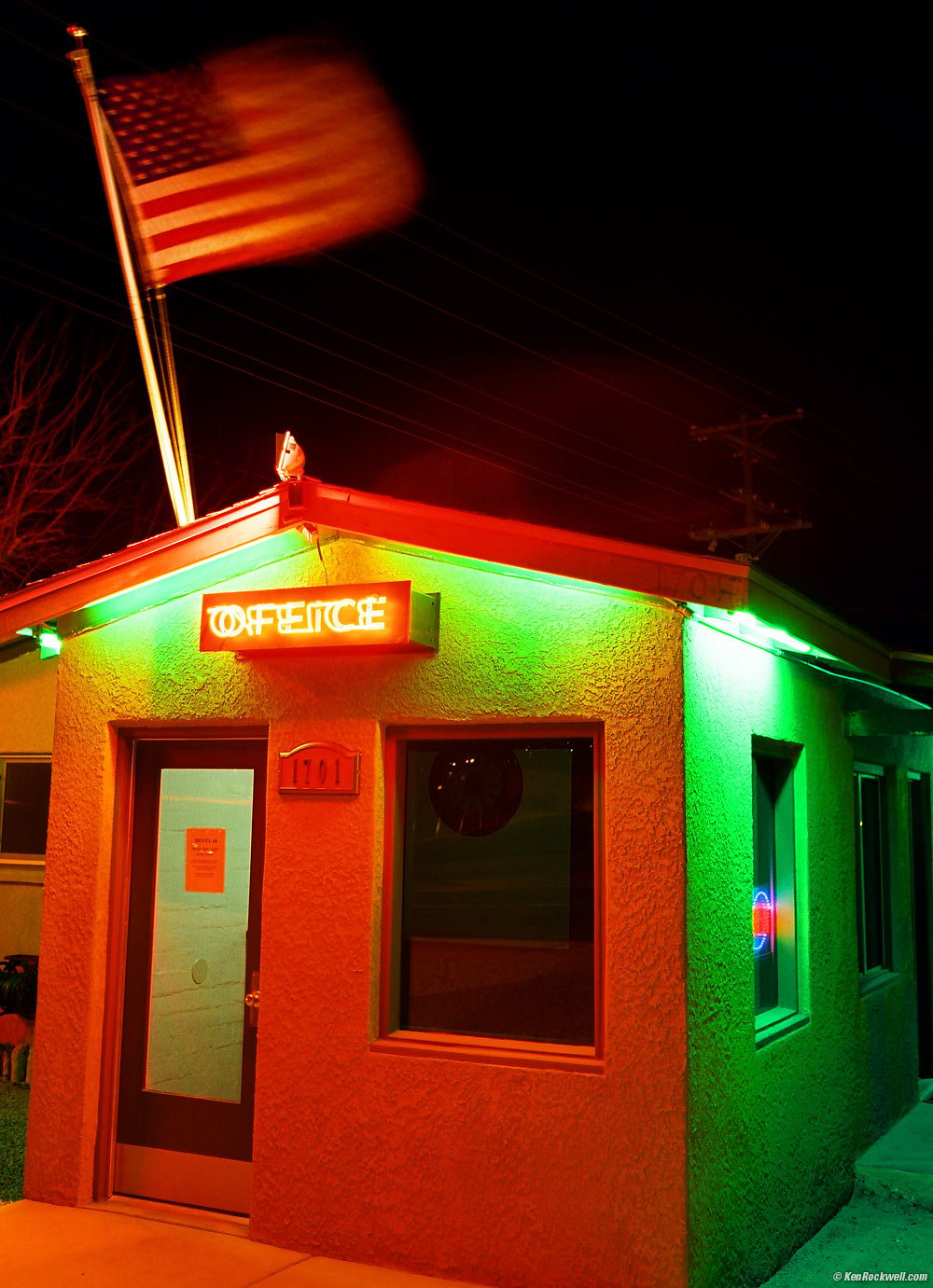 Neon Motel at night in Barstow