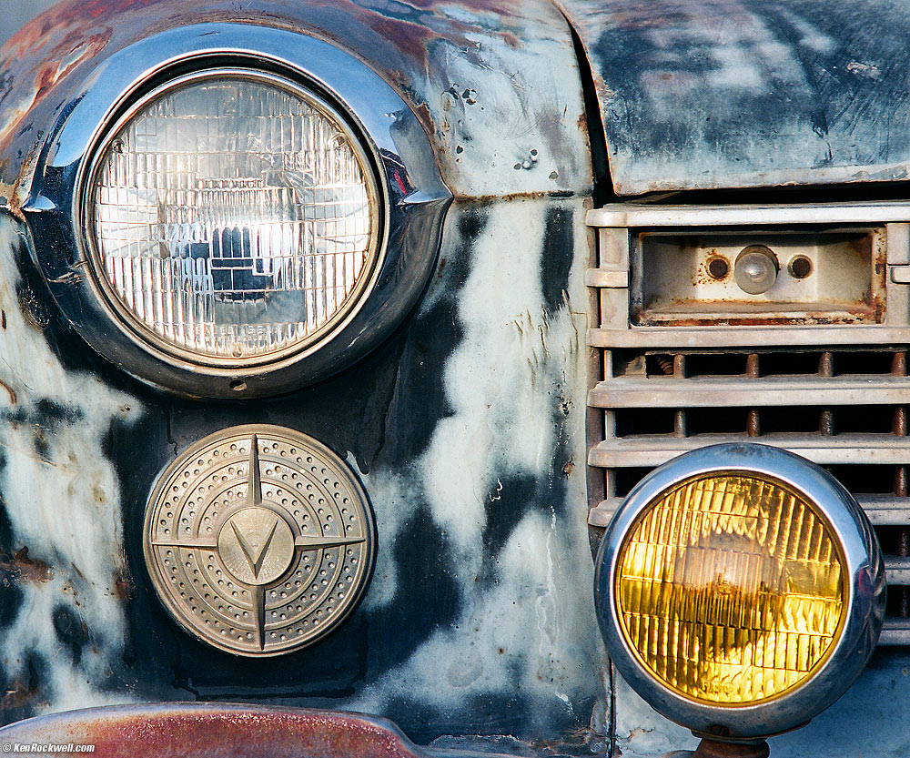 Old car headlights in color, Route 66Signs, Tom's Welding, Barstow CA