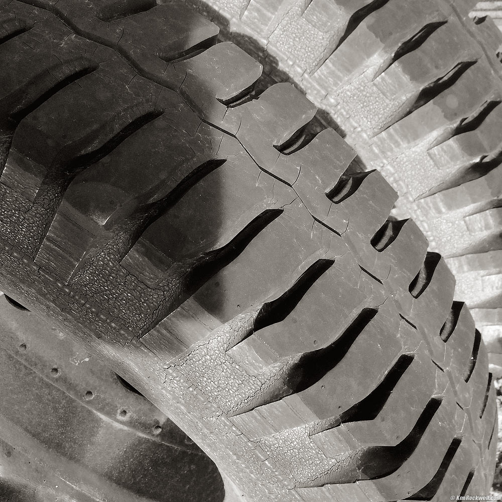 Tires in black and white