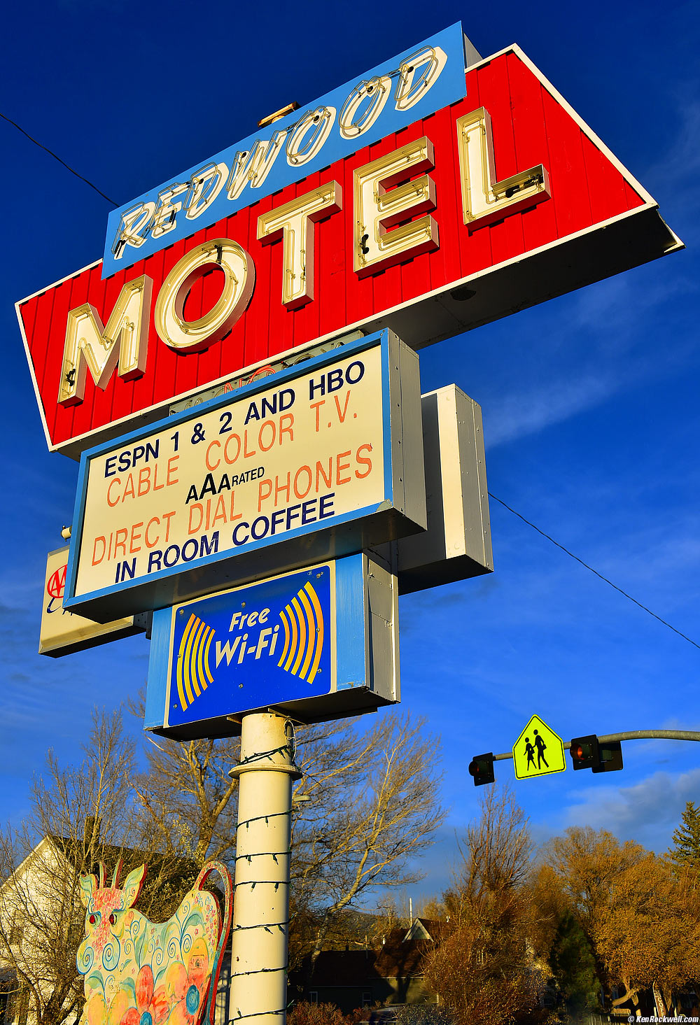 Redwood Motel Sign in Afternoon Light, Bridgeport