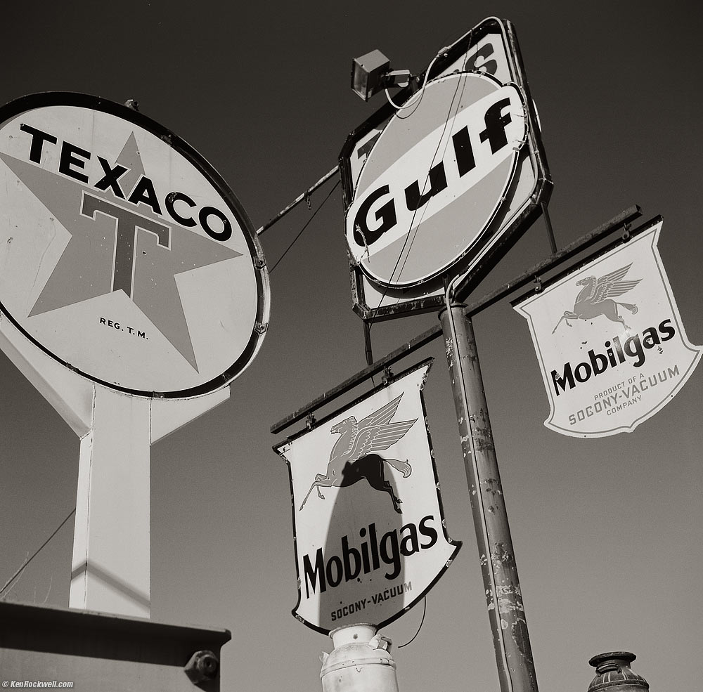 Old Filling Station Signs in Black-and-White, Barstow