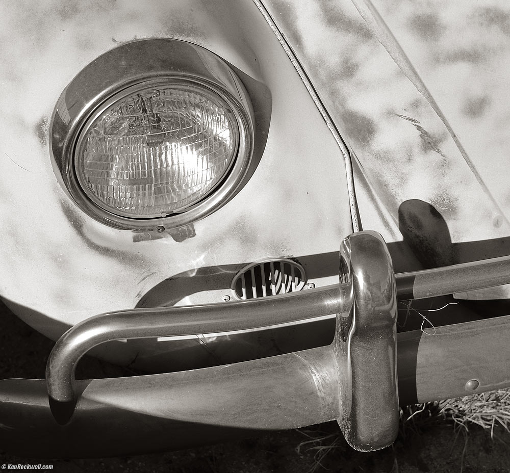 Old VW Beetle Headlight, Horn and Fender in Black-and-White