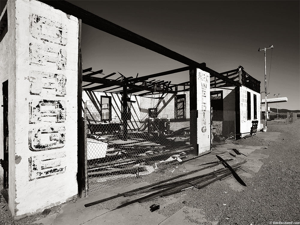 Abandoned Route 66 Gas Station in Black-and-White