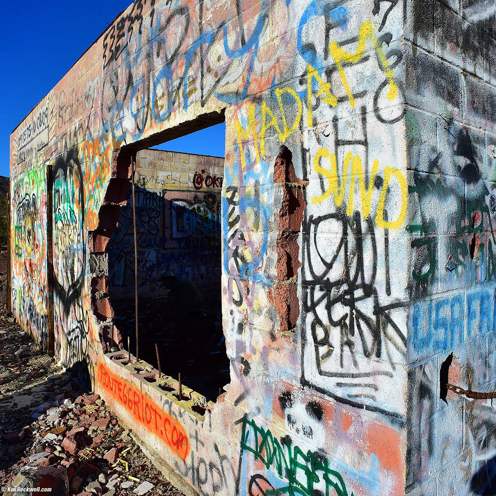 Abandoned Route 66 Cinder-Block Building with Graffiti