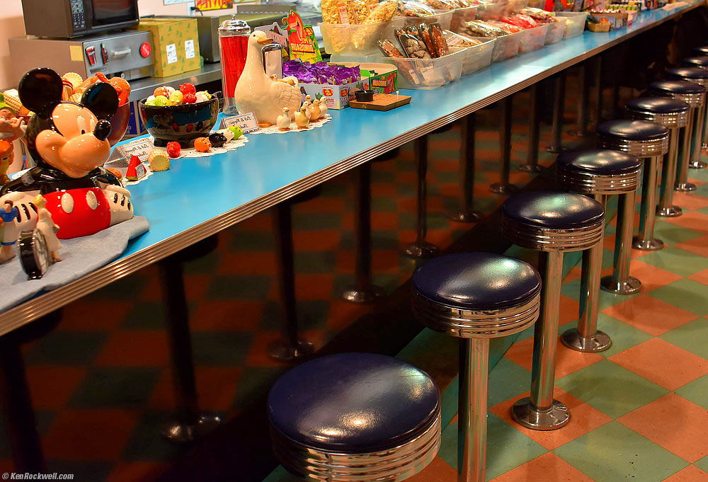 Counter and Stools at Peggy Sue's Restaurant, Yermo