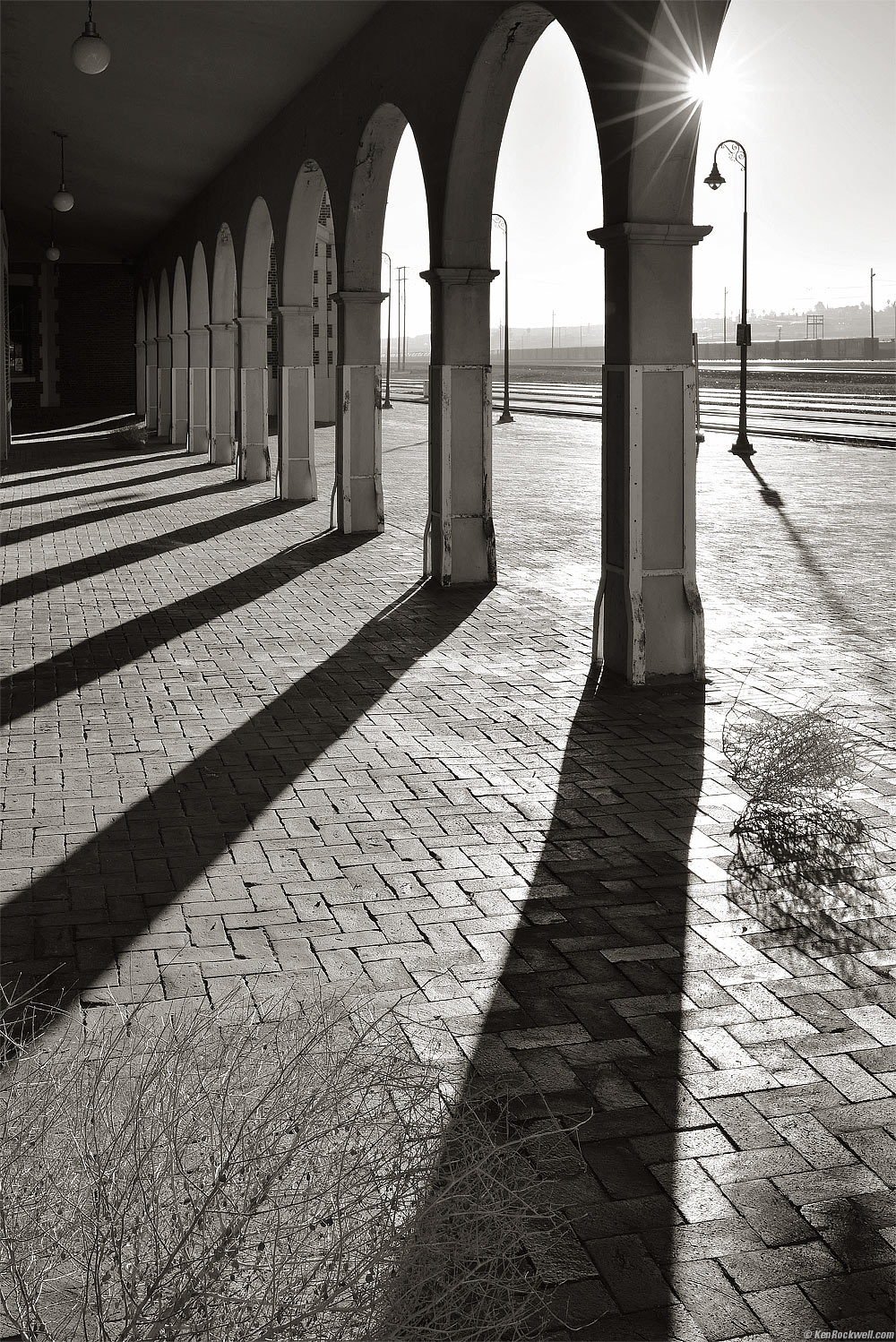 Backlit Columns at Barstow Station in Black and White