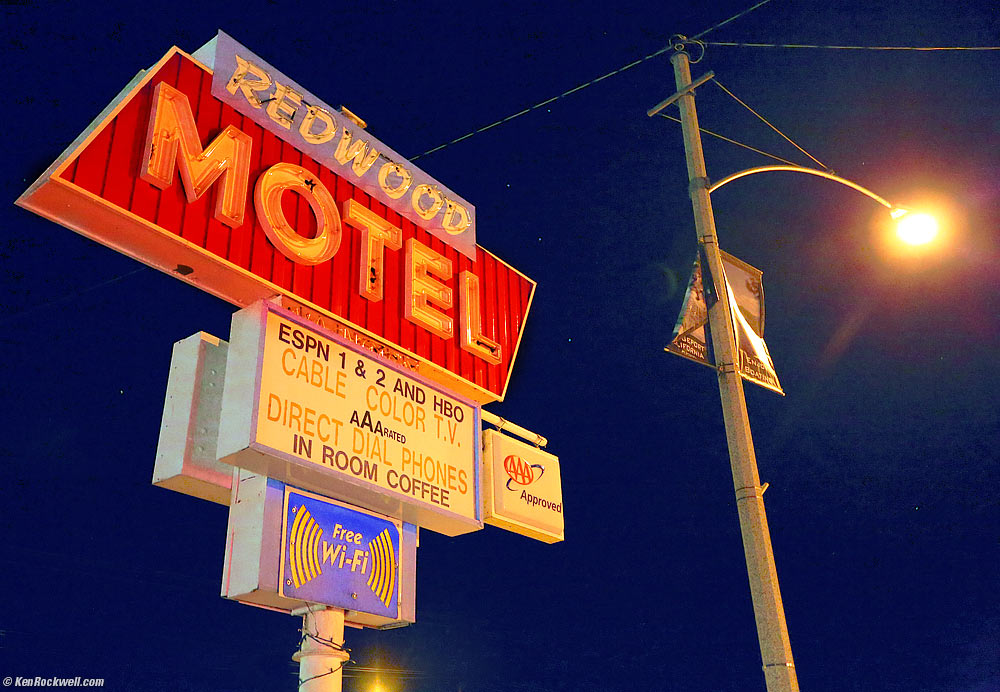 Redwood Motel Sign Before Dawn, Bridgeport