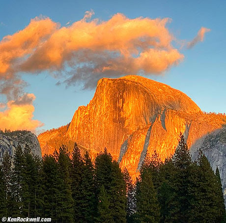 Half Dome in Clouds at Sunset